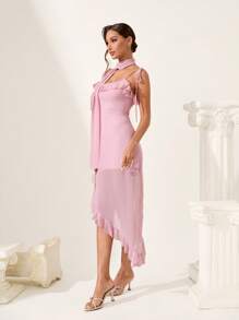 CUCCOO CHICEST 女士夏季可爱 3D 花卉圆头酒杯高跟鞋，柔软一脚蹬优雅浪漫迷人简约交叉带粉色 PU 皮革女士高跟凉鞋，非常适合茶会、约会、优雅装扮 - 淺粉色 - 查看 4