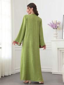Al Najma Stand Collar Long Sleeve, Color Block Splice Solid Loose Fit Dress Fall Cloth For Women - Green - View 2