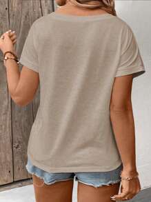 INAWLY Nouveau mode femme grande taille t-shirt à col v à manches courtes imprimé animal