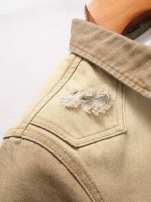 Manfinity Homme Men's Short Sleeve Single Breasted Ripped Casual Denim Shirt - Khaki - View 3