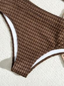 Swim DD+ 2pcs Halter Tie Strap Triangle Bikini Set, Sexy & Minimalist Swimsuit For Summer Beach Vacation - Coffee Brown - View 5