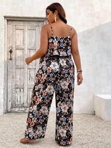 SHEIN VCAY Plus Size Printed Jumpsuit With Adjustable Strap, Fashionable Summer Outfit - Multicolor - View 2