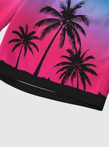 Manfinity Dauomo Men's Summer Casual Vacation Gradient Palm Tree Print Drawstring Waist Shorts - Multicolor - View 3