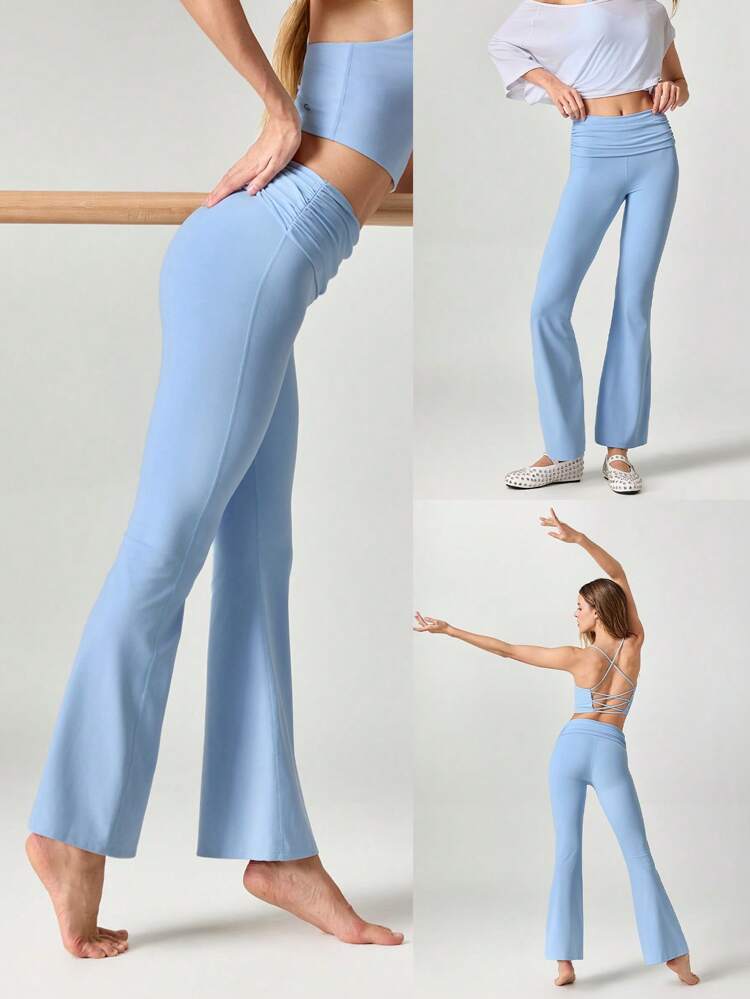 31" FeatherFit™ Mat Work Foldover Waist Low-Rise Waist Side Pleats Flare Leggings Low Impact Yoga Pilates Studio Daily Casual Wear