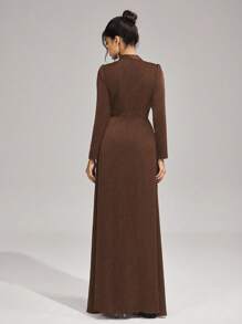 Coutiva Neues elegantes schlank geschnittenes Kleid mit Stehkragen und Langarm, formell, Abendkleid, Abendgarderobe, für Abend, Hochzeitsgast