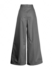 Pariaura 1pc Women's Solid Color Pleated Wide Leg Loose Pants, Suitable For Commuting & Casual Wear Fall Cloth For Women