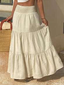 DAZY Damen Einfarbiger Rock für Urlaub & Lässig - Beige - Übersicht 3