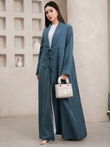 Al Najma Women's Conservative Casual Bowknot Fastening Extra Long Robe, Women Elegant Gown, Modest Abaya - Blue - View 5