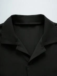 SHEIN Manfinity Dauomo 男士休闲单排扣短袖通勤衬衫 - 黑色 - 查看 5