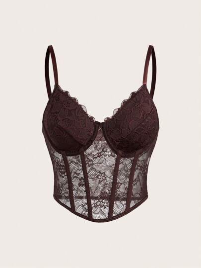 Sweetina Top corset negro tipo camisola de encaje, multiuso y práctico