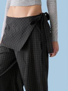 COUREZ Pantalones amplios de pata ancha a cuadros negros Estilo Y2K vintage