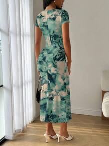 Modelyn 夏装方领美人鱼荷叶边修身连衣裙 - 彩色 - 查看 5