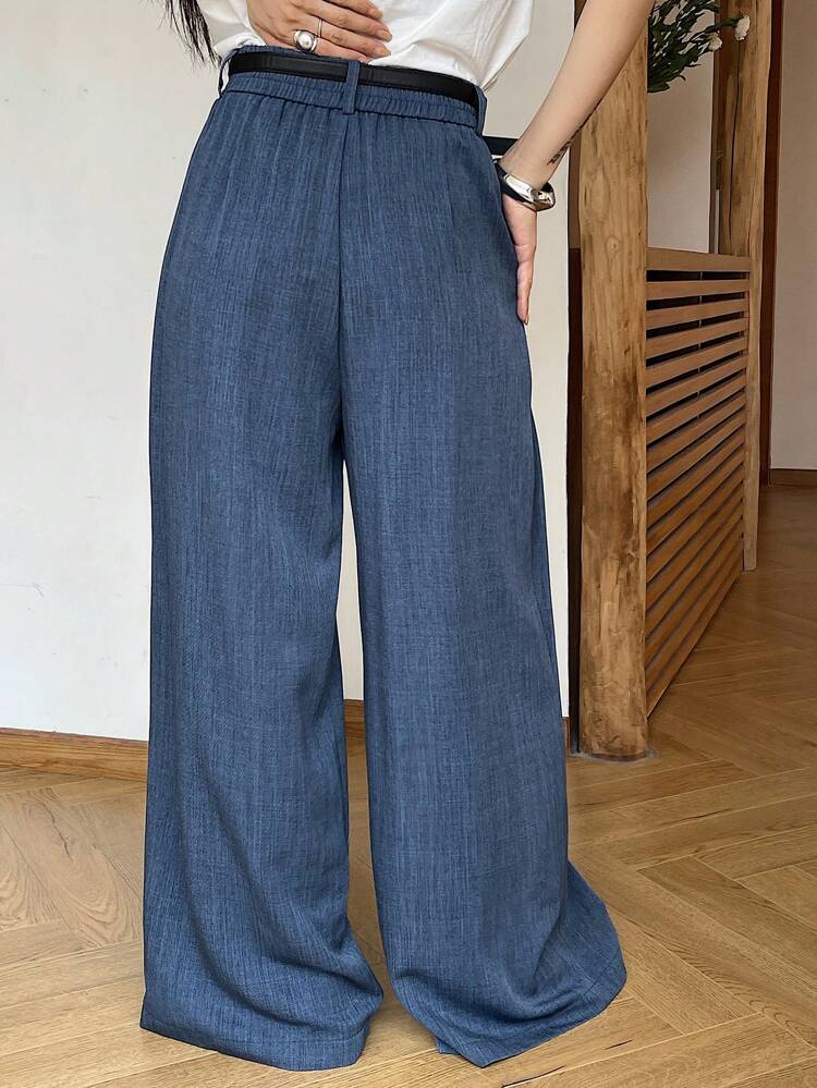 Ladies' Solid Color Loose Wide Leg Pants With Belt Casual Summer Trousers
