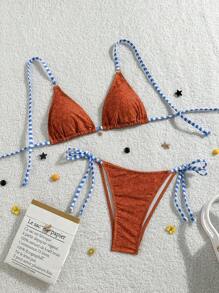 Swim Mod Springbreak Women Casual Sports Beach Strappy Patterned Bikini Set For Summer Beach Vacation - Multicolor - View 2