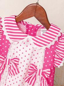 SHEIN Tutina a pois con maniche a cappuccio, carina, per neonata in estate