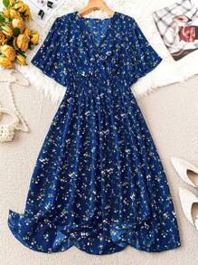 SHEIN Clasi Đầm Maxi Tay Ngắn Cổ Chữ V Quấn Chéo Họa Tiết Hoa Cỡ Lớn Cho Nữ - Nhiều màu - Xem 1