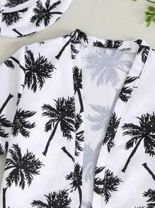 SHEIN Playful Pals Baby Boy Swimsuit Set - Coconut Tree Printed, Woven Fabric Swimsuit With Hat - Black and White - View 5