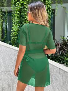 Swim Vcay Women's Solid Color Mesh Kimono Cover Up, Fashionable For Summer - Green - View 2