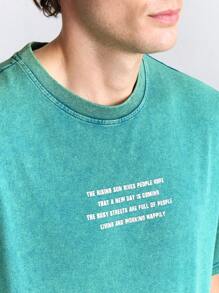 Ontre Camiseta de manga corta de cuello redondo con estampado de letras, de tela versátil y refrescante, para primavera y verano 2025 - Agua verde azul - Ver 4