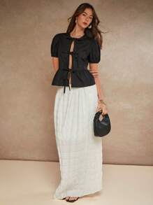 COSMINA Quirky Fun Bow Puff Sleeve Top - Black - View 3