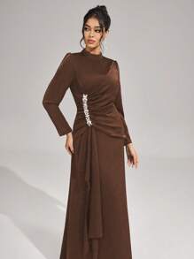 Coutiva Neues elegantes schlank geschnittenes Kleid mit Stehkragen und Langarm, formell, Abendkleid, Abendgarderobe, für Abend, Hochzeitsgast