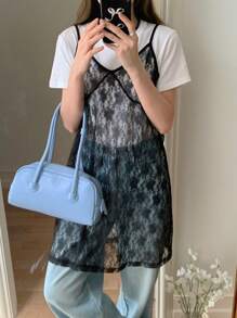 DAZY 情人节新款春季女士蕾丝吊带透视长款吊带背心 - 黑色 - 查看 5