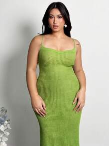 Firerie Beachside Holiday Style Green Hollow-Out Casual Elegant Fitted Pants, Slip Dress Camisole & Basic Sweater Set, Summer New Arrivals - Green - View 7