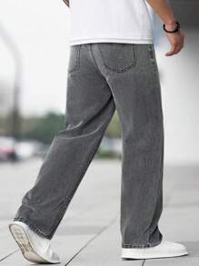 SHEIN 青少年男童时尚休闲灰色牛仔基本款简约宽松直筒牛仔裤，柔软舒适，适合日常穿着，四季皆宜。