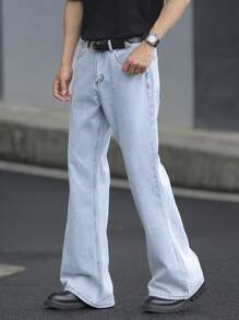 Claim Dot Men's Retro Light Wash Denim Flare Jeans: Stylish Zipper Fly Long Jeans For A Vibe - Light Wash - View 4