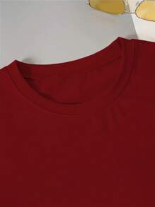 INAWLY Women's Wine Red Butterfly Print Short Sleeve T-Shirt - Burgundy - View 4