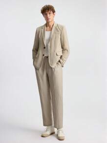 Ontre 2025 Summer Men Solid Lapel Neck Single-Breasted Casual Blazer, Versatile, Breathable, Soft, Urban Chic, Linen, Lightweight Linen Blazer - Apricot - View 4