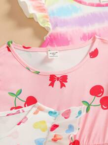 SHEIN Vintaside Kids Conjunto de 4 vestidos de verano casuales y lindos para niñas con estampado digital, mangas cortas y cintura entallada - Multicolor - Ver 4
