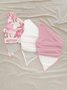 Soleia 3pcs/Set Casual Simple Floral Print & Solid Color White/Pink Women Top, Suitable For Summer Suitable For Going Out