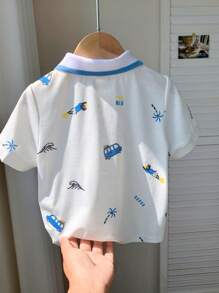 SHEIN Baby Boy/Girl Casual Sports Cute Funny Pattern Loose Knit Polo T-Shirt, Suitable For Spring/Summer Everyday And Outdoor Wear - White - View 2