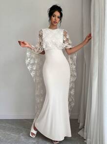 Elenzga Damen Valentinstag Spitzen Rüschensaum Meerjungfrau Silhouette elegantes Kleid