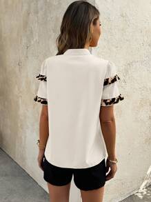 SHEIN LUNE Women Leopard Print Ruched Frilled Hem Blouse