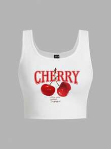 Attitoon 3 Piezas Tops cortos ajustados de mujer con estampado de lazos de cereza, ropa casual de verano - Multicolor - Ver 3