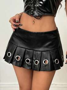 Coolane 女士夏季外出音乐节街头装复古 Y2K 黑色迷你百褶裙 - 黑色 - 查看 3