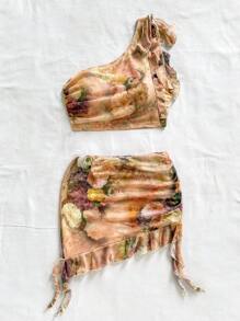 Soleia Damen Blumen-Muster A-Linien-Rock mit Rüschensaum - Verschiedenfarbig - Übersicht 6