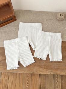 SHEIN Tween Girls Casual Minimalist Comfortable Solid Color Mid-Waist Versatile Leggings, Buy 1 Get 2, 3pcs Set - White - View 2