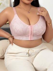 SHEIN Plus Size Comfortable Wire-Free Lingerie Bra, Fashion Suitable For Summer - Pink - View 7
