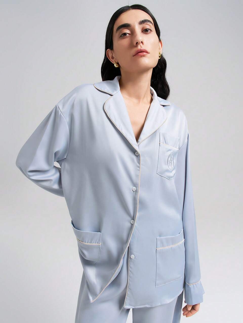 2pcs Women's Set, Contrast Binding Embroidered Fabric Matching Co-Ord