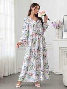Al Najma 2025春夏花卉印花浪漫度假风迪拜阿拉伯长裙，端庄大方 - 彩色 - 查看 5