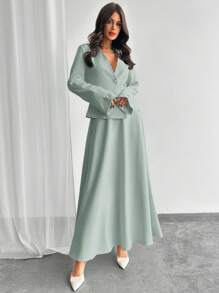 Firerie 西装外套和 A 字裙两件套西装套装，简约时尚，适合夏季商务休闲女士 - 薄荷藍 - 查看 2