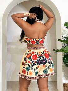 Slaydiva 春夏新品、音乐节、复活节、西部风、波西米亚风、纳什维尔风格、生日派对、毕业典礼、学生装、日常穿着、休闲风、百搭单品、度假、邮轮旅行、海滩、日光浴、印花、露背、系带、荷叶边、女士套装、波西米亚风假日装 - 杏色 - 查看 2