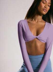 Musera Sport Twist Front Long Sleeve Sports Crop Top, Padel, Tennis, Pickleball Gym Fitness - Mauve Purple - View 5