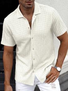 Manfinity CasualCool Chemise guayabera en maille texturée de couleur unie d'été pour hommes
