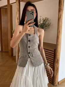 DAZY 女士夏季法式露背吊带无袖开衫外套，女士西装外套商务装