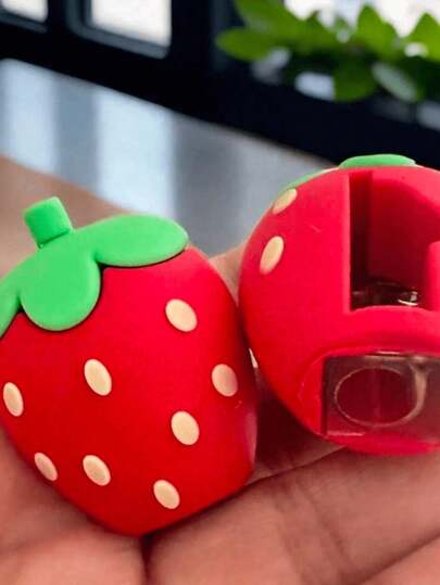 1 pacote, apontador de lápis de morango fofo, apontador de lápis de cor kawaii, apontador de lápis de mão pequeno, cortador de lápis manual de frutas, acessório para escritório, casa, material escolar
