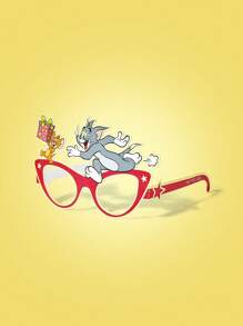 TOM & JERRY X SHEIN Cartoon Cat & Mouse Playtime Pattern Paper Glasses - Red - View 4